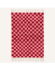 Tapis Beni Ouarain artisanal marocain en laine rouge bordeaux et rose poudré à motif damier