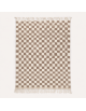 Tapis Beni Ouarain artisanal marocain en laine ivoire chaud et taupe brun, motif damier géométrique