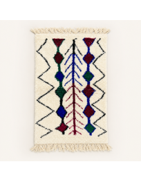Tapis Beni Ouarain artisanal marocain en laine ivoire crème et noir à motifs botaniques et géométriques