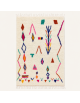 Tapis Beni Ouarain artisanal marocain en laine ivoire à motifs abstraits multicolores