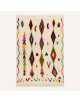 Tapis Beni Ouarain artisanal marocain en laine ivoire et motifs géométriques multicolores