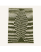 Tapis Beni Ouarain artisanal marocain en laine vert olive et ivoire à motif géométrique sculpté