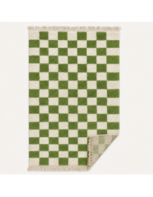 Tapis Beni Ouarain rectangulaire vu de dos avec franges naturelles sur les petits côtés