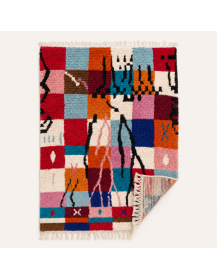 Tapis Beni Ouarain artisanal rouge et orange vu de dos