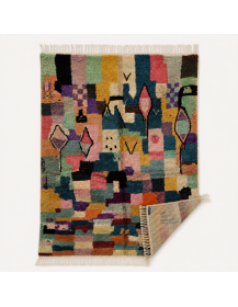 Vue arrière du tapis Beni Ouarain artisanal marocain en laine