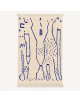 Tapis Beni Ouarain artisanal marocain en laine ivoire crème et bleu roi