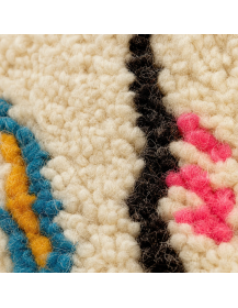 Gros plan sur la texture moelleuse de la laine et les motifs géométriques multicolores
