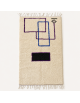 Tapis Beni Ouarain artisanal marocain en laine ivoire crème à motif géométrique noir violet et bleu