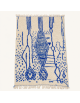 Tapis Beni Ouarain artisanal marocain en laine ivoire crème et bleu cobalt, vue d’ensemble