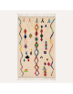 Tapis Beni Ouarain artisanal marocain en laine ivoire écru à motifs géométriques multicolores