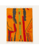 Tapis Beni Ouarain artisanal marocain rectangulaire en laine orange avec motifs abstraits rouges, anthracite et vert anis