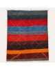 Tapis Beni Ouarain artisanal marocain en laine rouge carmin et anthracite à motif géométrique abstrait