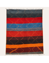 Tapis Beni Ouarain artisanal marocain en laine rouge carmin et anthracite à motif géométrique abstrait