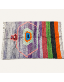 Tapis Beni Ouarain artisanal marocain rectangulaire en laine gris clair chiné et lavande