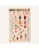 Tapis Beni Ouarain artisanal marocain en laine ivoire écru à motifs berbères multicolores