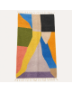 Tapis artisanal marocain en laine vert olive et jaune moutarde à motifs géométriques abstraits